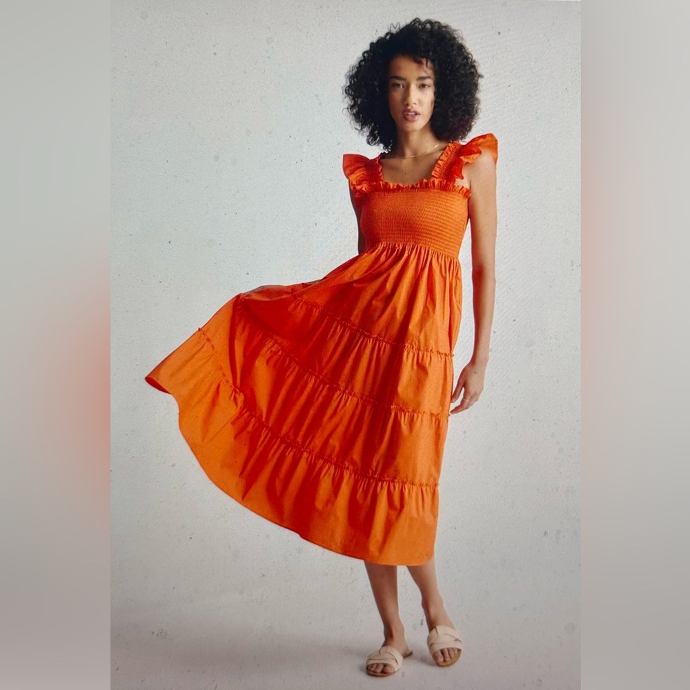 Quince 100% Organic Cotton Poplin Smocked Midi Dress, Size XL
